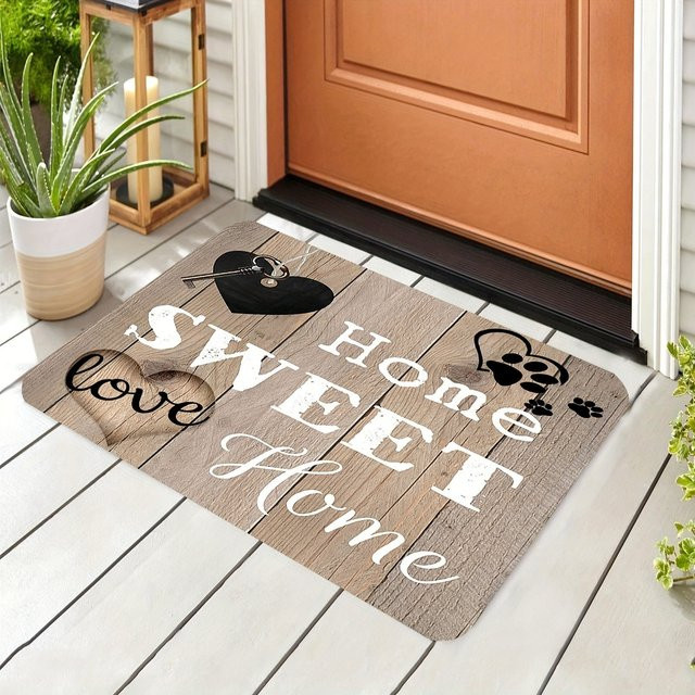 VIKAMA Love At Home Fußmatte gestreift braun, rechteckige Willkommensmatte für Innen und Außen, maschinenwaschbar, B/T: 60 x 40 cm - Bild 1