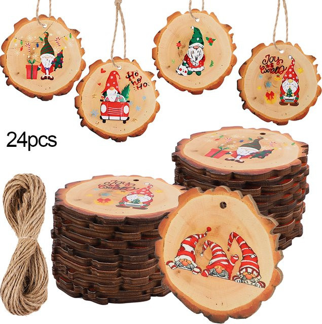 ZQNYCY Weihnachtsbaum-Anhänger aus Holz mit Weihnachtsmann-Motiv, 12 Stück rustikale Holzscheiben als hängende Weihnachtsdekoration für DIY-Handwerk und Zuhause - Bild 1