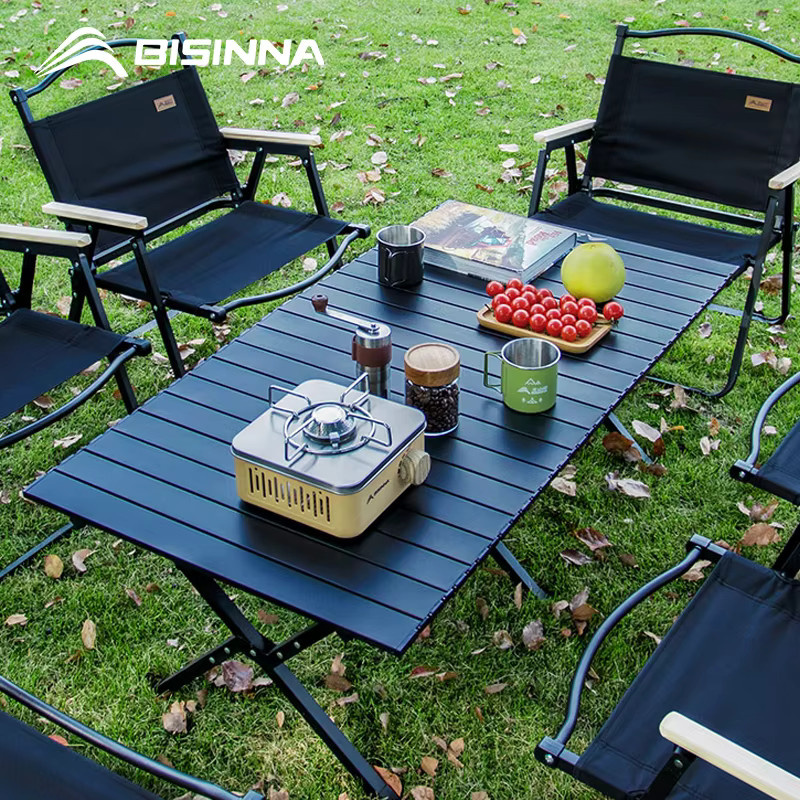 BISINNA Outdoor-Eierrollentisch aus Kohlenstoffstahl in Schwarz, tragbarer Klapptisch für Camping und Picknick - Bild 2