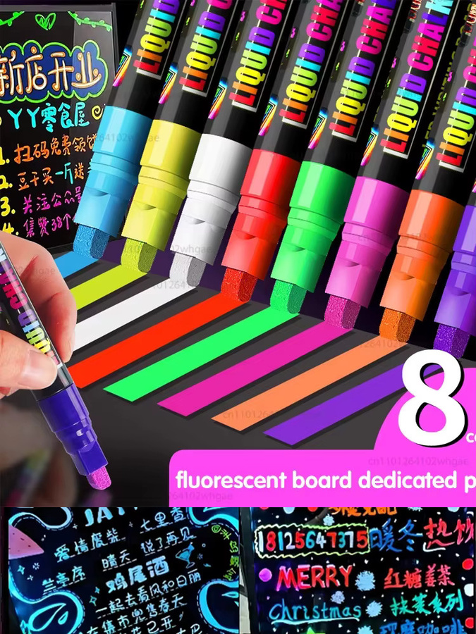 8 Farben Flüssigkreide Marker Set mit 8mm Spitze, abwischbare fluoreszierende Textmarker für Whiteboard, Kreidetafel und LED-Werbung, Mehrfarbig - Bild 7
