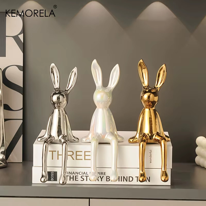 KEMORELA Keramik Kaninchen Statue in Gold als moderne Tischdekoration für dein Zuhause - Bild 2