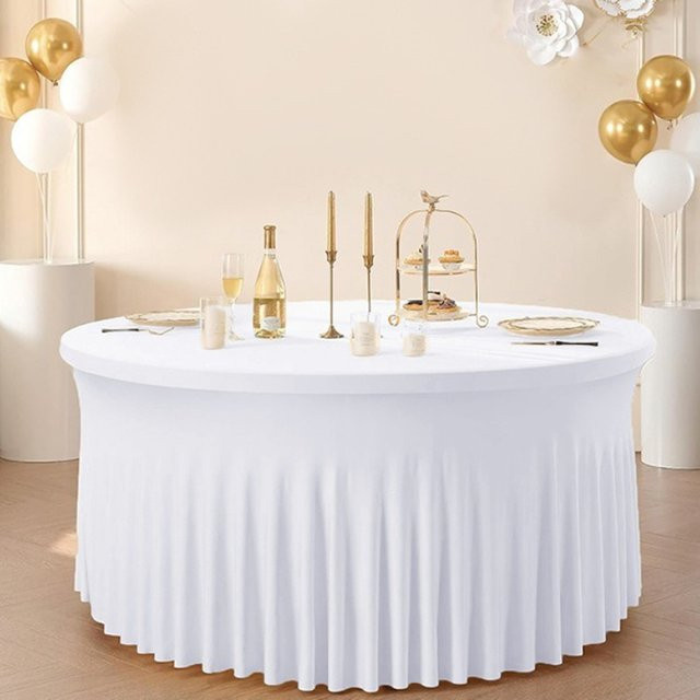 EVENTSDECOR Spandex-Tischdecke rund aus Polyester für Hochzeiten in Rot oder Weiß - Bild 1