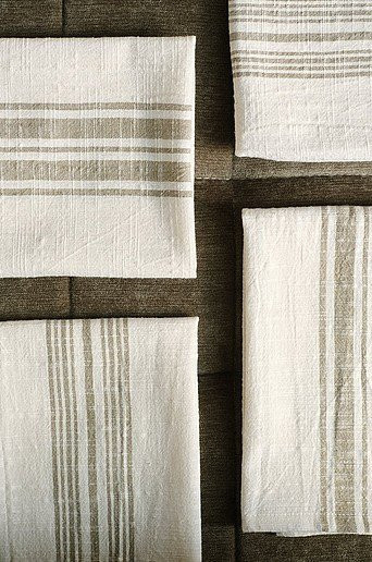 Jotex Serviette DAGMAR 4er-Pack gestreift aus Baumwolle, Grün/Weiß, B: 45,0 cm x T: 45,0 cm - Bild 1