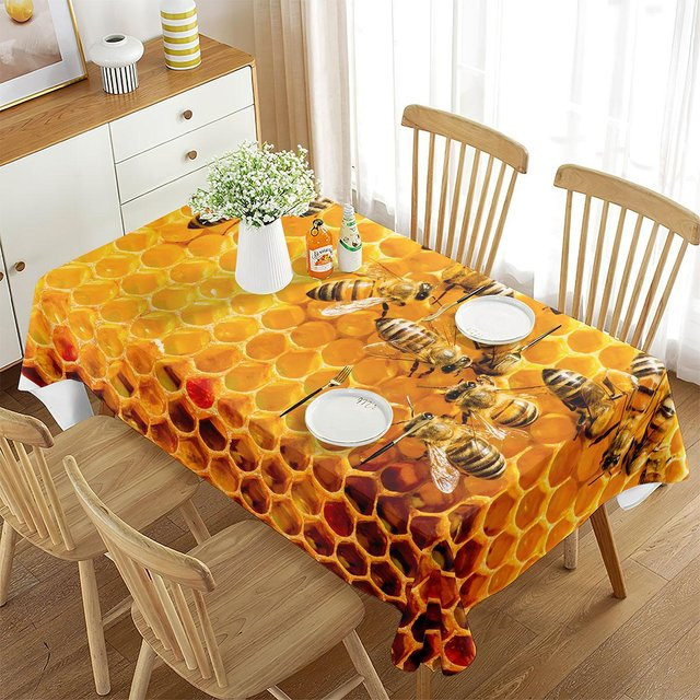 Rechteckige Tischdecke mit Bienenmotiv von Fancy Style Studio, Gelb, B/B: 85 x 85 cm - Bild 1