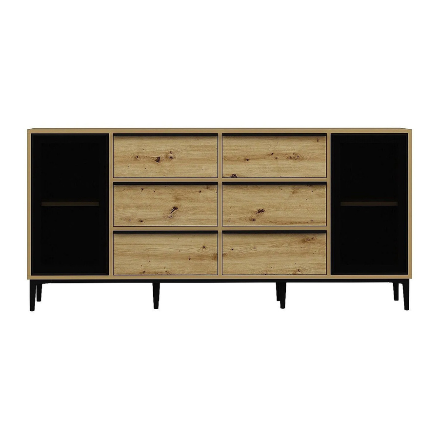 Vente-unique Sideboard Molinia in Schwarz und Naturfarben Hell aus Holz und Sicherheitsglas mit einer Breite von 180 cm - Bild 2