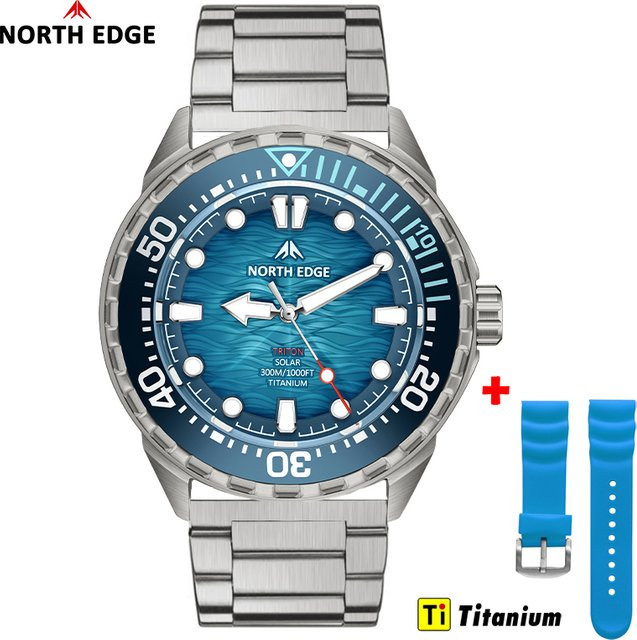 NORTH EDGE Triton-Ti Armbanduhr, Solar, Titan-Edelstahl, Blau, Herren - Bild 1