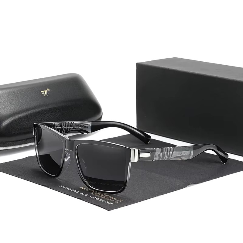 KINGSEVEN Polarisationssonnenbrille, Herren, Vollrand, rechteckig, schwarz, Kunststoff - Bild 2
