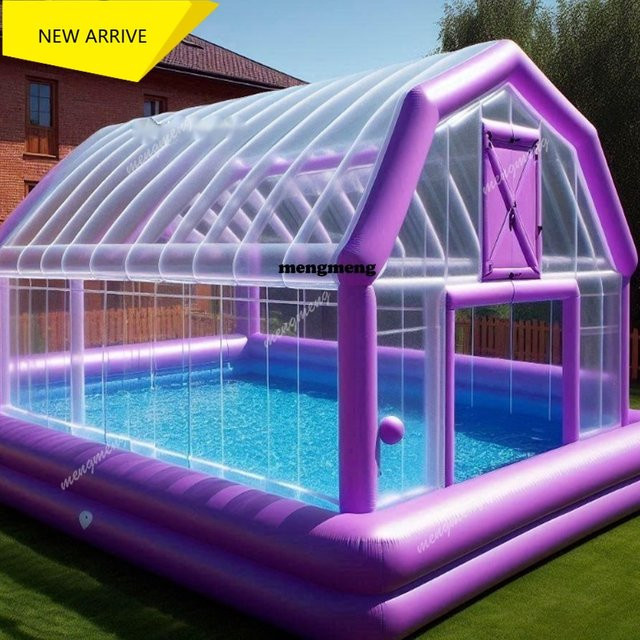 M138 Aufblasbarer kommerzieller Sofa-Pool für Wasserparks mit Zelt, rechteckig, PVC, Grün-Lila - Bild 1