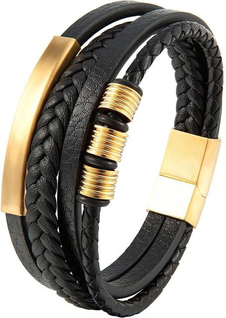 Fashion Maker 2 Armband, geflochtenes Seil, Edelstahl, Leder, Schwarz, 19cm, Herren - Bild 1