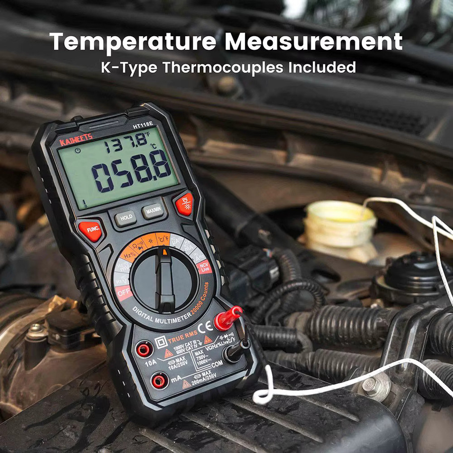 KAIWEETS HT118E Digitales AC/DC-Multimeter TRMS mit 2,7-Zoll-Display und LED-Blitzbuchsen in Schwarz - Bild 5
