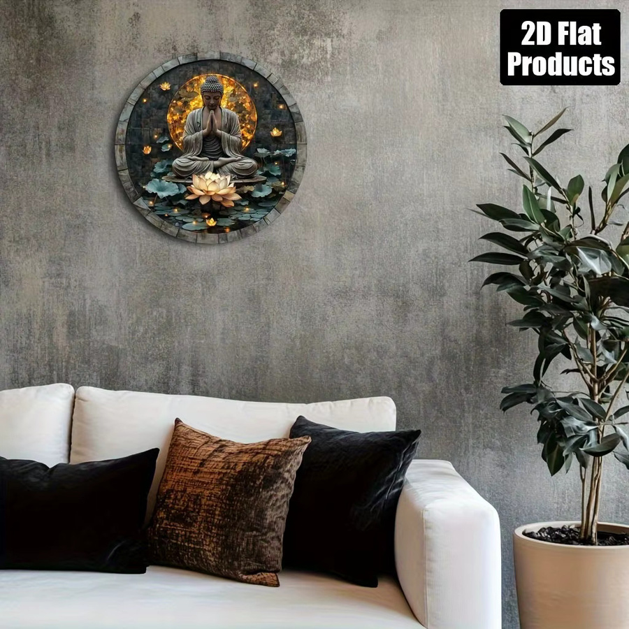 Potdemiel Rundes Wandkunstschild Zen Statue aus Metall in Multicolour, Durchmesser: 20,32 cm - Bild 4