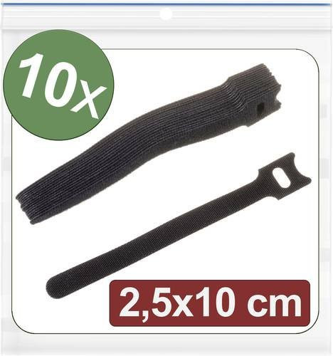 Quadrios 24CA313 Klettkabelbinder zum Bündeln in Schwarz, 10 Stück, Länge: 100 mm, Breite: 25 mm - Bild 1