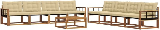 vidaXL Outdoor-Sofagarnitur 9-tlg. aus Akazienholz mit Textilene und Kissen in Natur und Beige - Bild 1