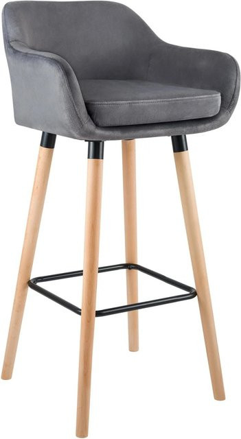 DELUKE Barhocker MIRID Barstuhl aus Samt in Grau mit Lehne und Buchenholz, B/T/H: 55 x 46 x 99 cm - Bild 1