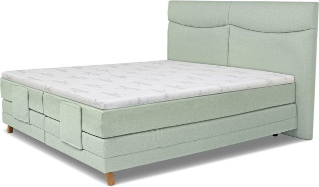 Boxspringbett SANSIBAR LIVING Langeoog in Blau und Silber mit motorisch verstellbarem Kopfteil, Stoffbezug und Taschenfederkern, B/T: 180 x 200 cm - Bild 1