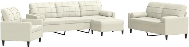 vidaXL 4-teilige Sofagarnitur aus Samt in Creme mit Kissen und Ottoman - Bild 1
