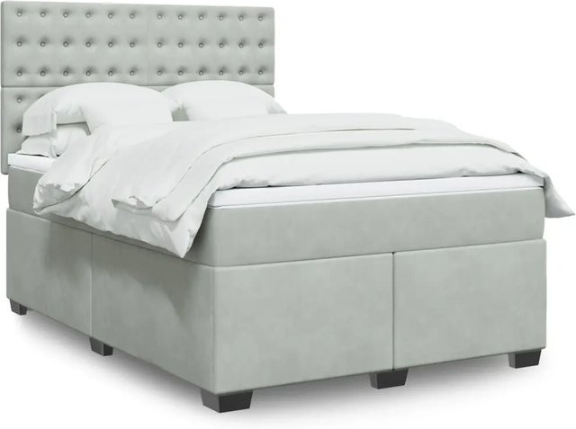 vidaXL Boxspringbett mit Matratze in Hellgrau aus Samt mit USB-Ladeport und Unterbettbeleuchtung, B/T: 160 x 200 cm - Bild 1