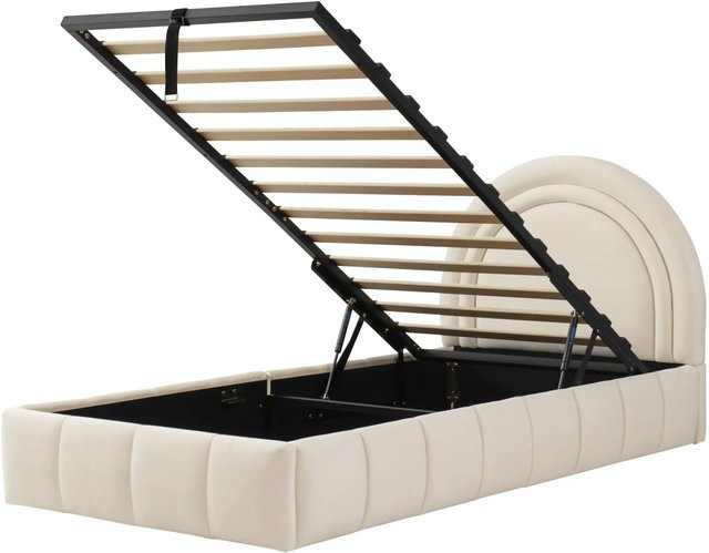 okwish Polsterbett mit Bettkasten in Beige aus Samt oder Bouclé, B/T/H: 90 x 200 x 104 cm - Bild 1