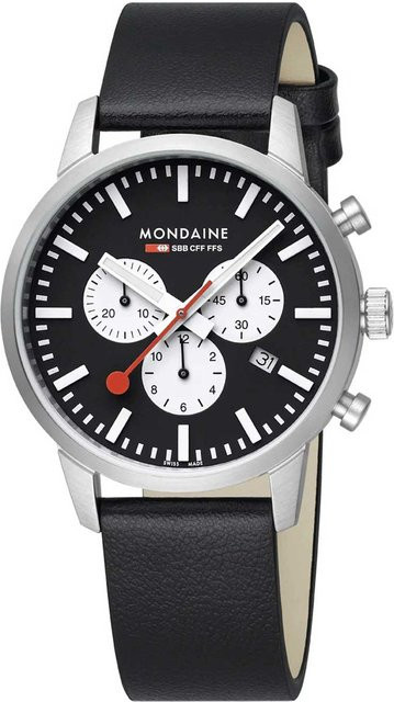 Mondaine Chronograph, Quarz, Edelstahl, 41 mm, Leder, Herren - Bild 1