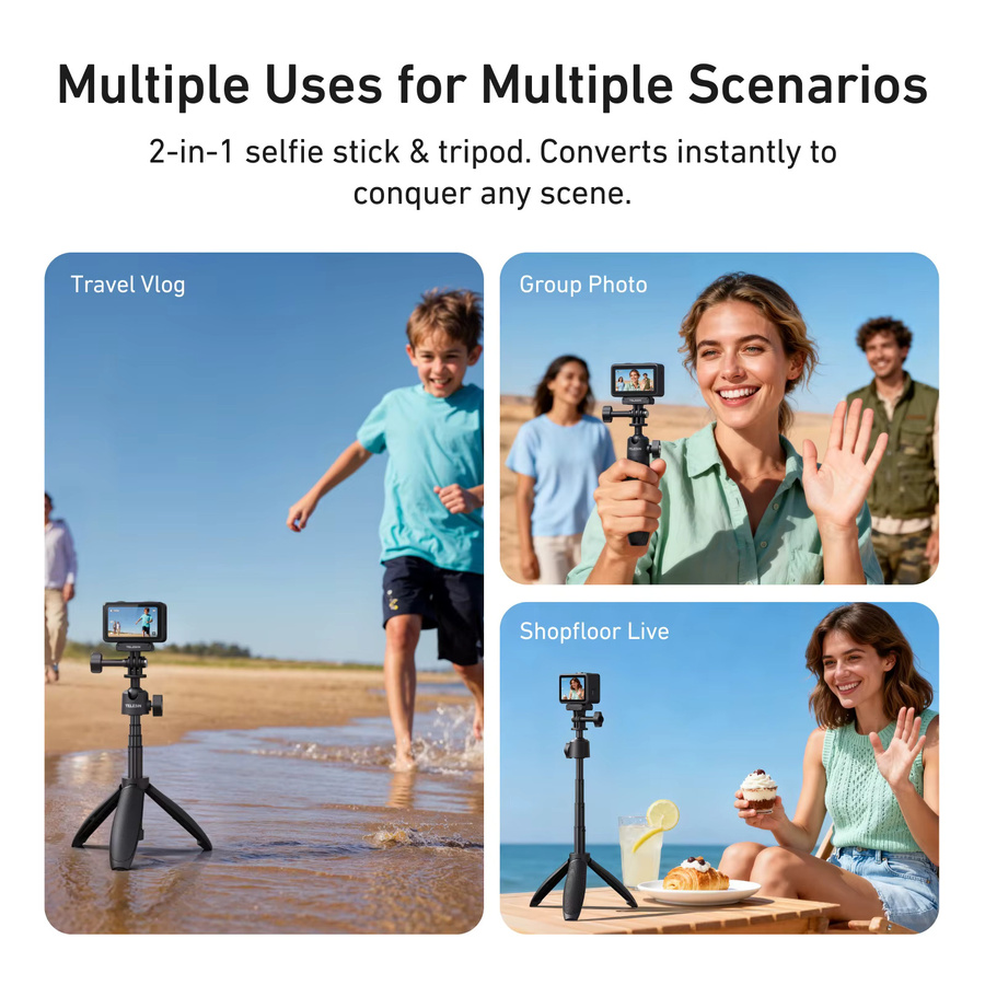 Telesin Mini Selfie Stick Stativ 3.0 mit 360 Grad Rotation Ball Head in Schwarz für GoPro Hero, DJI OSMO Action und Insta360 Action Kameras - Bild 4