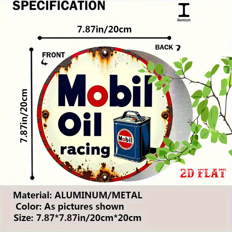 Potdemiel Vintage Mobil Oil Racing Metallschild rund im Industriestil, Durchmesser: 20 cm, Mehrfarbig - Bild 2