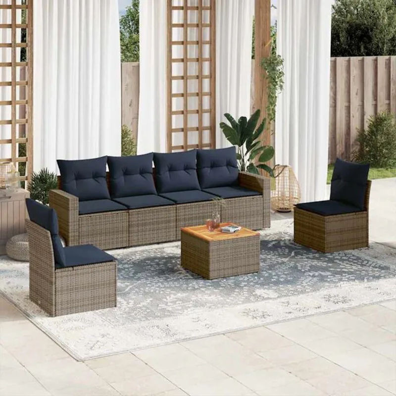7-teilige Garten-Sofagarnitur aus Poly-Rattan mit Kissen in Grau von vidaxl - Bild 1