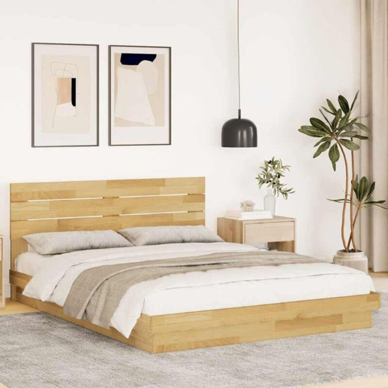 Massivholzbett mit Kopfteil von Vidaxl aus Eiche Natur in Braun, B/T/H: 150 x 200 cm - Bild 1