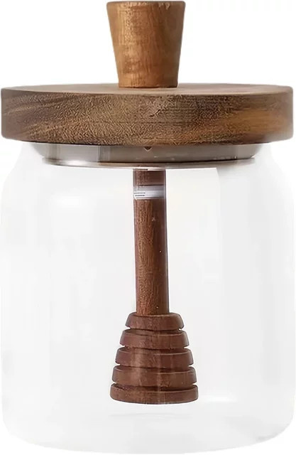 MOJOYCE Honigbehälter aus Glas mit Deckel und Löffelstäbchen, transparent - Bild 1