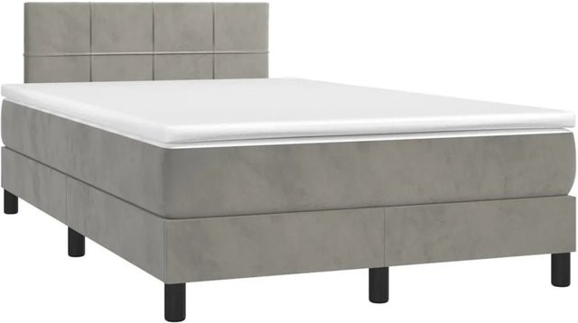 vidaXL Boxspringbett mit Matratze in Hellgrau, Hybridbett mit LED-Unterbettbeleuchtung und USB-Ladeport, Samt, B/T: 120 x 200 cm - Bild 1