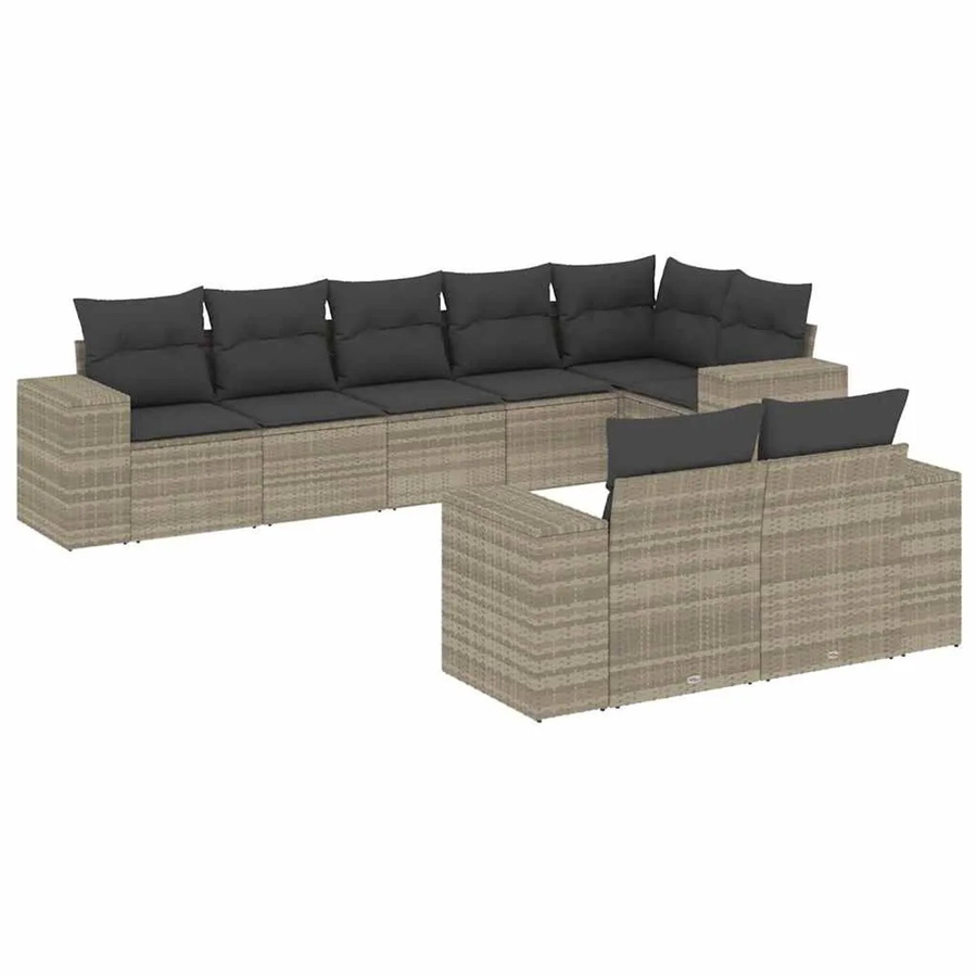 vidaXL 8-tlg Garten-Sofagarnitur in L-Form aus Poly-Rattan mit Kissen, Hellgrau - Bild 2
