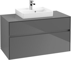 V&B Waschtischunterschrank Collaro in Grau mit Waschtisch und LED-Beleuchtung B/T/H: 100 x 54,8 x 50 cm - Bild 1