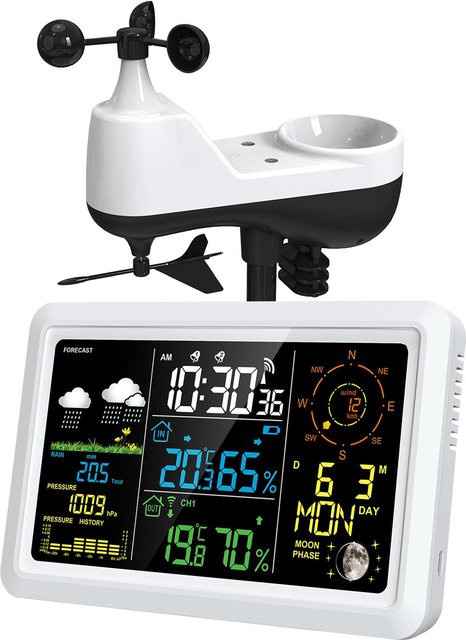 Aimo Wetterstation mit Außensensor und 7,5-Zoll-VA-LCD-Bildschirm in Schwarz - Bild 1