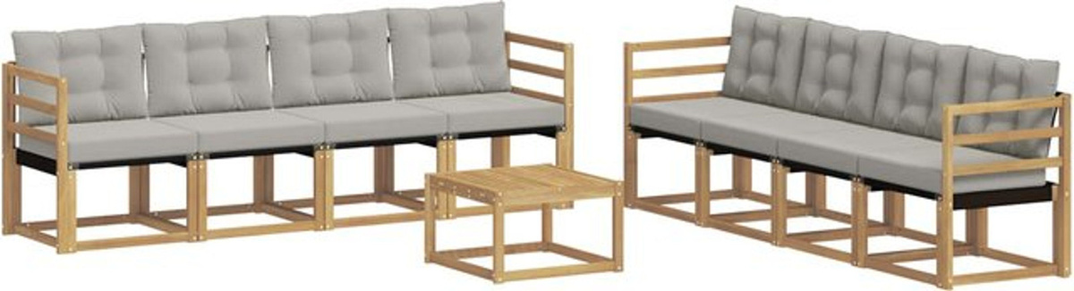 vidaXL Outdoor-Sofagarnitur aus Akazie mit 9-teiligem Set und Kissen in Weiß und Grau - Bild 1
