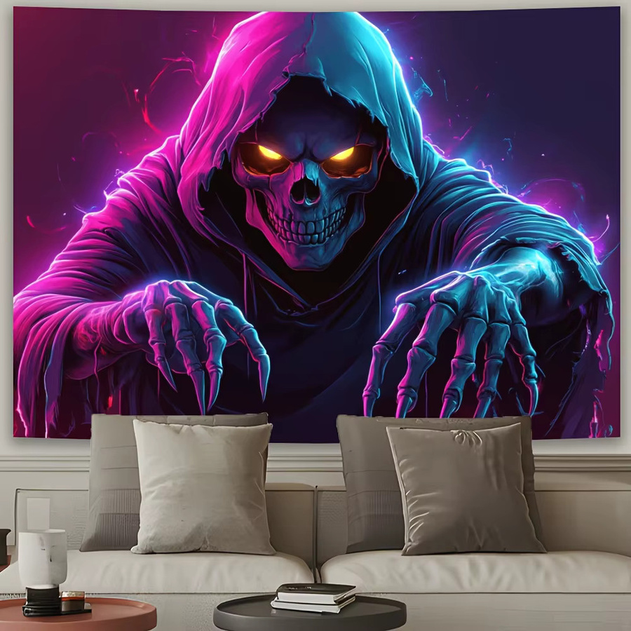 VIKAMA Halloween Dark Night Skull Wandteppich in Mehrfarbig für deine Party-Dekoration, B/H: 60 x 40 cm - Bild 2