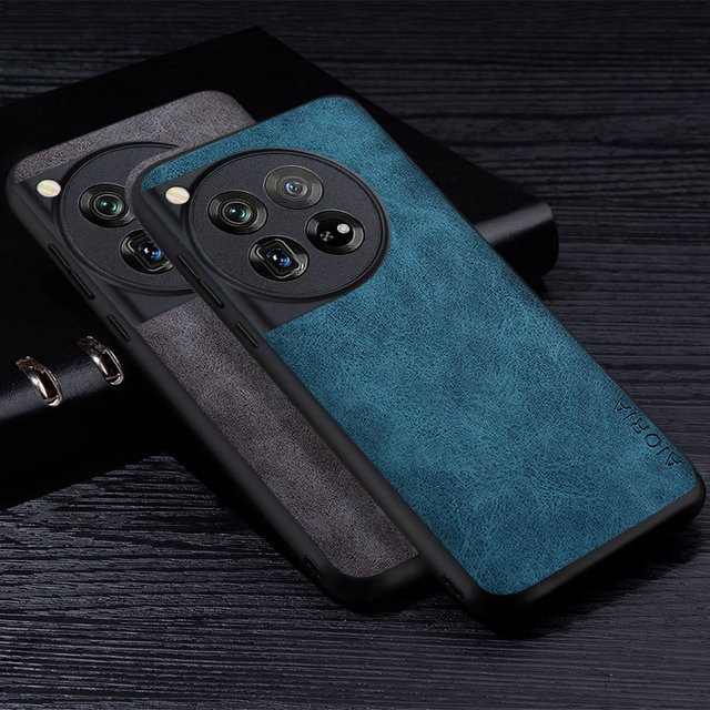 Premium PU-Leder Handyhülle für OnePlus 12 und 12R in Grau, kratzfeste Schutzhülle - Bild 1