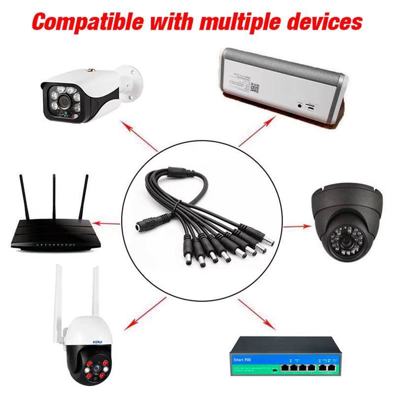 DC Power Splitter Adapter Kabel Schwarz 1 Buchse auf 4 Stecker 5,5 x 2,1 mm für CCTV Home Security Kamera und LED Zubehör - Bild 2