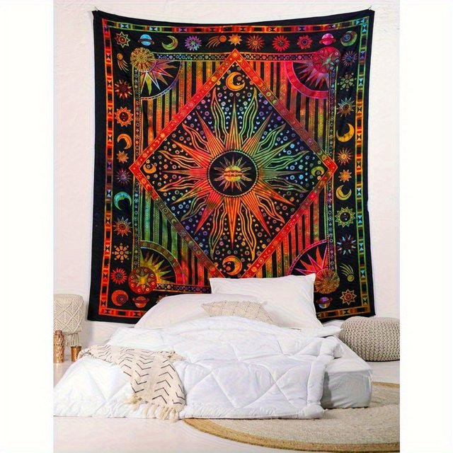 VIKAMA Wandteppich im Bohemian-Stil mit buntem Sonnen-Tarot- und Mandala-Design, Mehrfarbig, Breite: 60 cm, Höhe: 40 cm - Bild 1