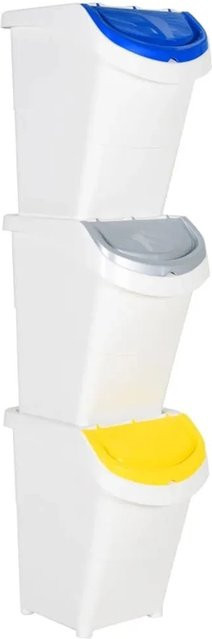 DELUKE 3er Set Stapelmülleimer mit Deckel, Weiß, 3x 40l (Gesamtvolumen 120l) - Bild 1