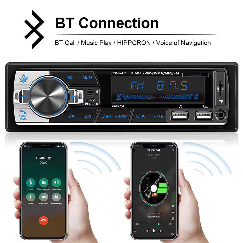 Hippcron Autoradio Bluetooth Stereo-Audio-Player mit FM, USB, TF und AUX-Eingang, unterstützt Lenkradsteuerung, Schwarz, 12V Universal - Bild 3
