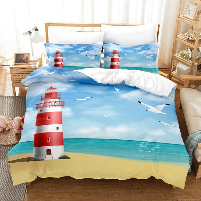 JMG Household Supplies Bettwäscheset im Marine-Stil mit Bootsanker, Blau, 2-teilig, B/H: 200 x 200 cm - Bild 1