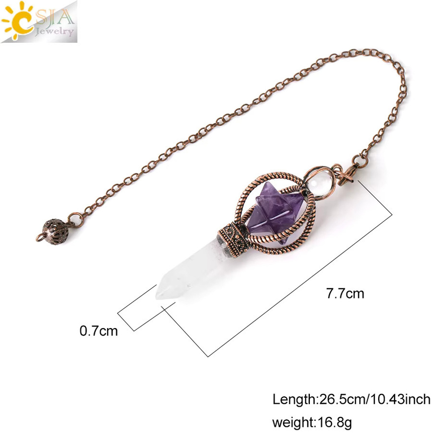 CSJA Jewelry Pendel Anhänger, Kristall, Bronze, Klarer Quarz - Bild 2