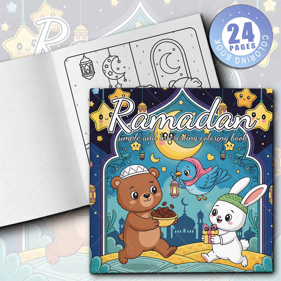 Ramadan-Malbuch für Erwachsene mit bunten Motiven von Halbmond und Laternen zur Entspannung und zum Stressabbau - Bild 2