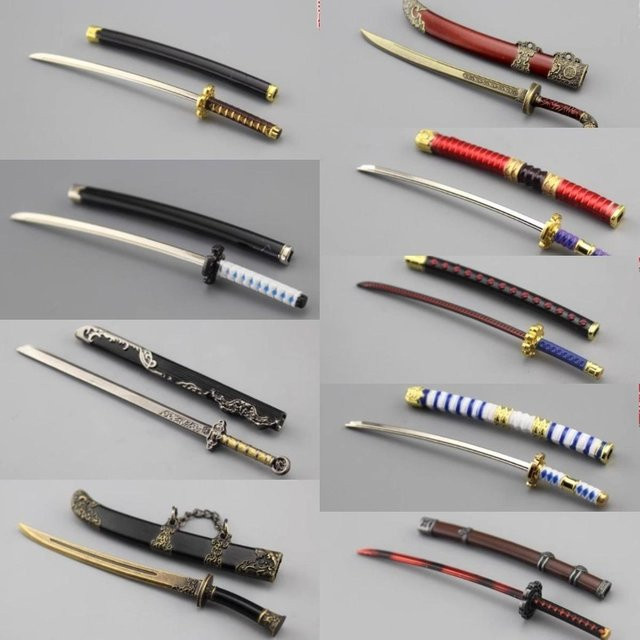 JIAOU DOLL Mini Long Sword Knife Arms Model Soldier Scene Accessories, 1/12 Scale, Ritter, Metall, Bunt / Mehrfarbig - Bild 1