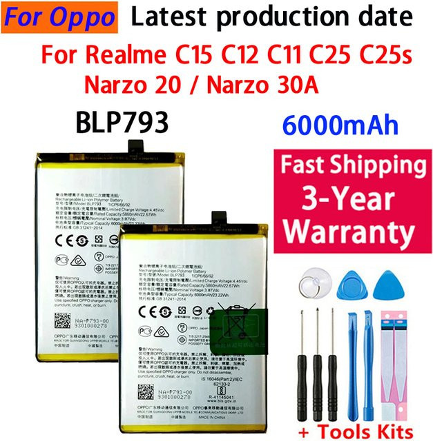Oppo Handy-Akku BLP793 6500mAh für Realme C11 C12 C15 C25 C25s Narzo 20 30A 50A Qualcomm Edition - Bild 1