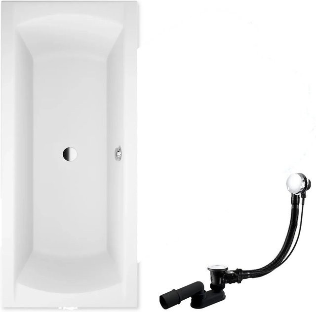KOLMAN Badewanne rechteckig aus Acryl in Weiß inklusive Ablauf und Füßen B/T: 160 x 75 cm - Bild 1