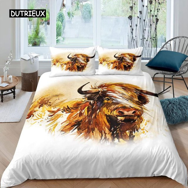 Bettwäsche Set Highland Cow mit Sonnenblumen von Binchi Outdoor Product in Schwarz und Weiß, Mikrofaser, King Size 210 x 210 cm - Bild 1
