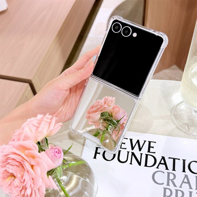 Stoßfeste Handyhülle mit Make-up-Spiegel für Samsung Galaxy Z Flip 7, 6, 5, 4, 3 5G in Gold und Transparent - Bild 1