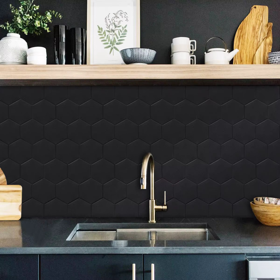 Vividtiles Wandfliesen Aufkleber aus wasserfestem Vinyl in Mattschwarz zum Aufkleben für Küche, Badezimmer und Wohnzimmer (10 Stück) - Bild 2