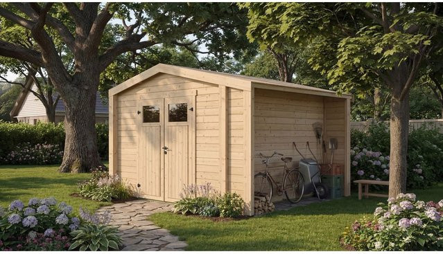 Weka Holz-Gartenhaus Killarney mit Satteldach in Natur Braun, B/T: 361 x 313 cm - Bild 1