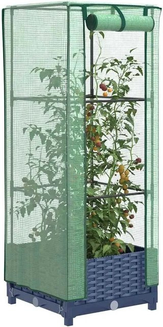 Furnicato Hochbeet in Rattan-Optik mit Gewächshaus-Aufsatz und wasserfester Abdeckung, Grau, B/T/H: 40 x 40 x 123 cm - Bild 1